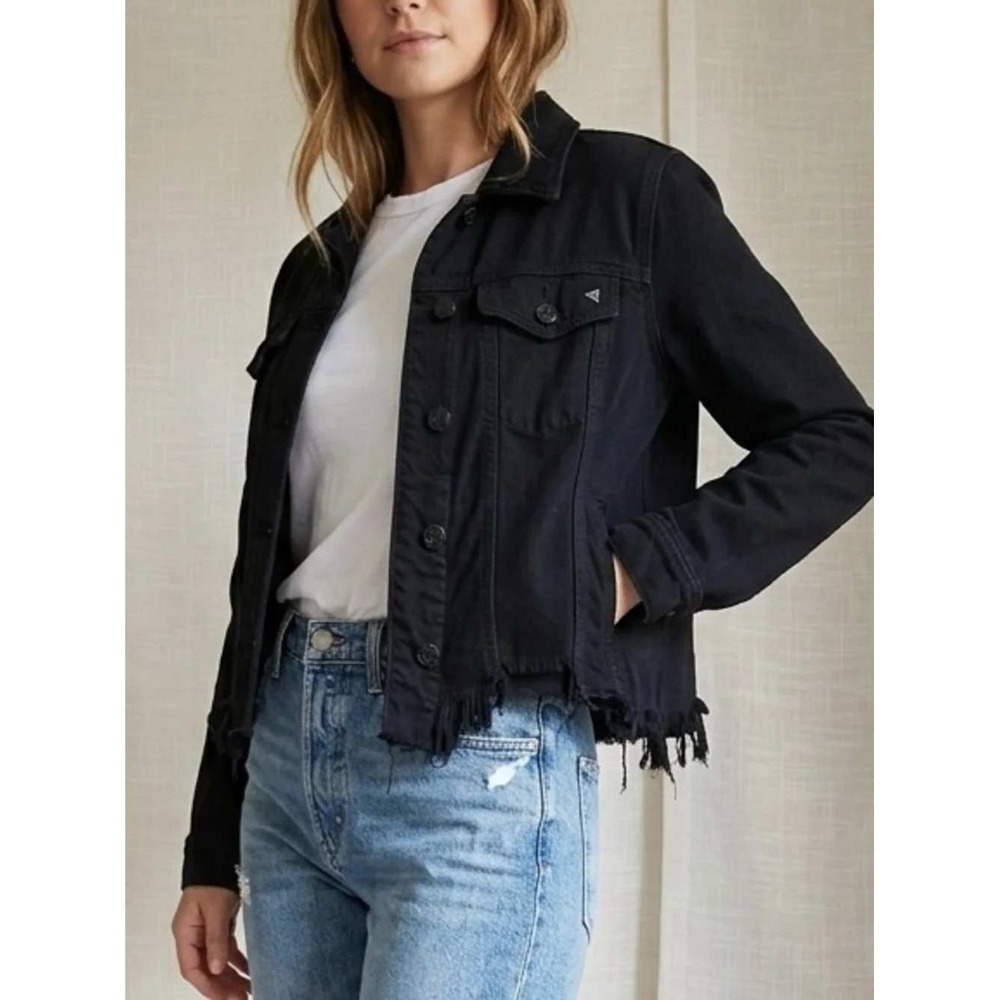HIDDEN Jeans Denim Jacket Black Raw Hem Cropped HD869J-BLK Medium